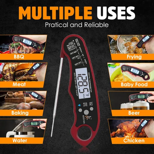 Vista 3 de Termómetro digital de carne para cocinar y asar a la parrilla, termómetro de caramelo, parrilla de barbacoa, sonda plegable de lectura instantánea