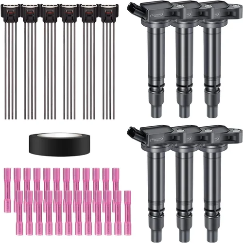 Vista 31 de Juego de 4 bobinas de encendido y conector de coleta, kit de arnés de cableado compatible con Accord Odyssey Acura Saturn 3.0L 3.2L 3.5L V6 C1221