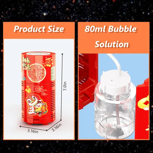 Vista 3 de Máquina de burbujas de fuegos artificiales con solución de burbujas de 2.7 fl oz, máquina automática portátil de burbujas con luces y música