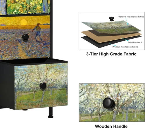 Vista 6 de EXOTICA - Cómoda grande con 15 cajones, cómoda alta de tela Van Gogh para dormitorio, sala de estar, entrada, armario con marco de metal resistente