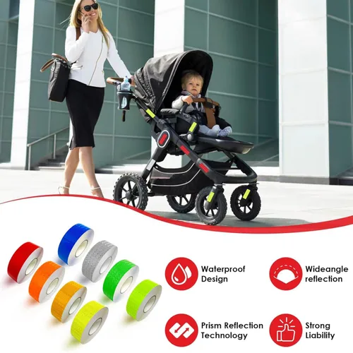 Vista 2 de 8 rollos de cinta reflectante de alta visibilidad de 8 colores, calcomanías de seguridad autoadhesivas impermeables para visibilidad nocturna al