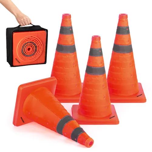 Vista 12 de BATTIFE [Paquete de 2] Conos de tráfico plegables de 18 pulgadas, conos de seguridad, conos emergentes con collar reflectante, para práctica de Azul