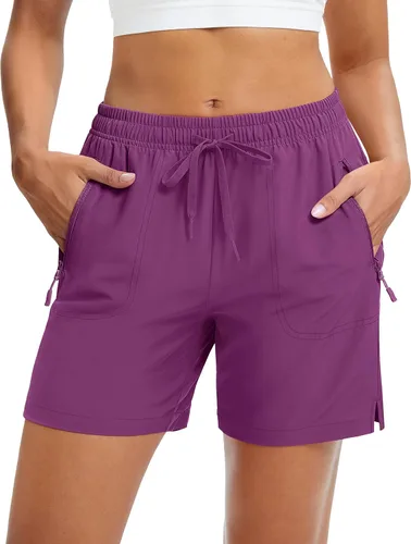 Vista 13 de MAGCOMSEN Pantalones cortos de senderismo para mujer de 5 pulgadas, UPF 50+, de secado rápido, ligeros, atléticos, para correr, golf, verano