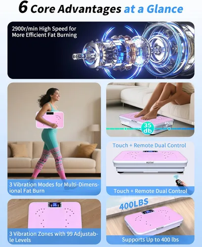 Vista 5 de ROTAI Máquina de ejercicios de placa de vibración, placa de vibración para drenaje linfático y pérdida de peso, placa de vibración de cuerpo entero