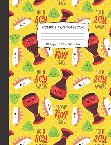 Composition Notebook Kawaii Soy Wasabi Wide Ruled Lined Kawaii Notebook - Kawaii Note book Journal
