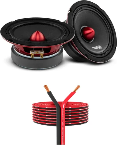 DS18 PRO-X6.4BM - Altavoz de 6.5 pulgadas de rango medio, bala de aluminio rojo, 500 W, máximo 250 W, RMS 4 ohmios, cable de altavoz de 16 GA, 100