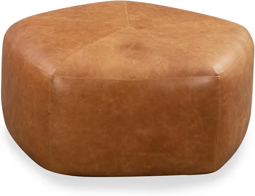 Vista 26 de POLY & BARK Sequoia Otomano – Puf cuadrado de 35 pulgadas con relleno de plumas y plumón – Puf otomano tapizado de cuero de grano completo para sala
