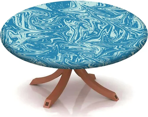 Vista 28 de Mantel con patrón de mármol, borde elástico, adecuado para catering y cocina, se puede limpiar para mesa redonda de comedor, para mesas redondas