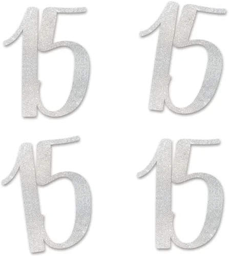 15 números recortados con purpurina plateada, decoración de aniversario para fiesta de cumpleaños número 15, artículos esenciales para bricolaje