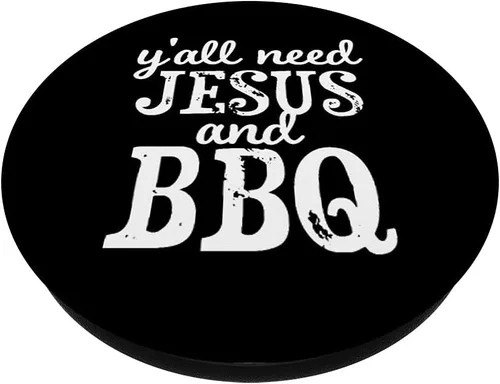 Vista 2 de Jesus And BBQ For Religious Barbecue Lovers PopSockets Swappable PopGrip