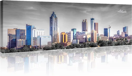 Vista 79 de 3 paneles de Atlanta Skyline vista de la ciudad en blanco y negro, imágenes panorámicas de edificio de ciudad, decoración de pared para sala