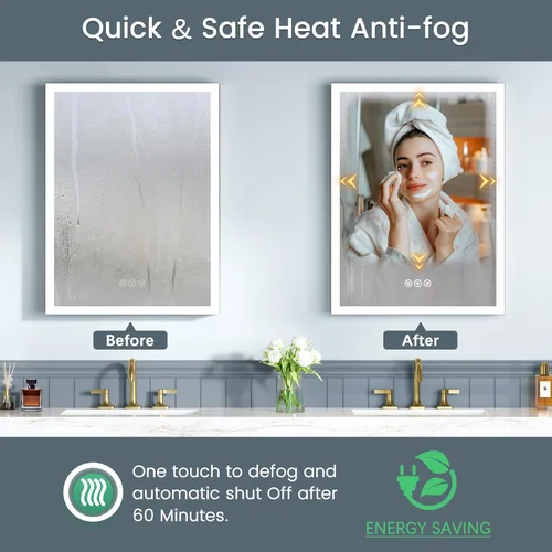 Vista 4 de Botiquín de 16 x 24 pulgadas con luces, marco de aleación AL, cableado, empotrado o montaje en pared, puertas de espejo/3