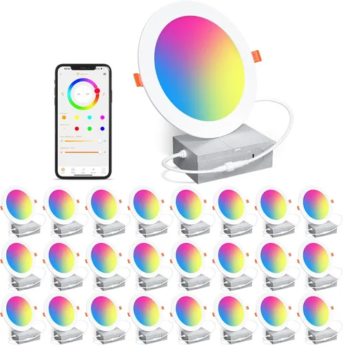 Vista 12 de Iluminación empotrable inteligente RGBCW de 6 pulgadas que cambia de color, Downlight LED de 16 W, con caja de conexiones, luz de techo empotrada