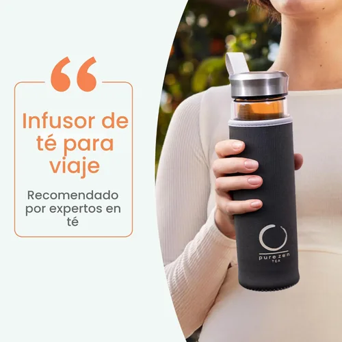 Vista 5 de Pure Zen vaso de té con infusor sin BPA vaso de doble pared, taza de viaje para té con filtro de acero inoxidable,a prueba de pérdidas, té botella