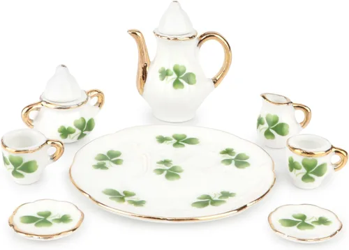Vista 15 de Juego de tazas de té de porcelana 1:6 de casa de muñecas, 8 piezas, accesorios de cerámica en miniatura, accesorios para casa de muñecas