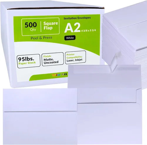 Vista 12 de 500 piezas de sobres de invitación A2 en marrón kraft, autoadhesivos, con solapa cuadrada, 4 3/8 x 5 3/4, sobres de RSVP, sobres de devolución, 100