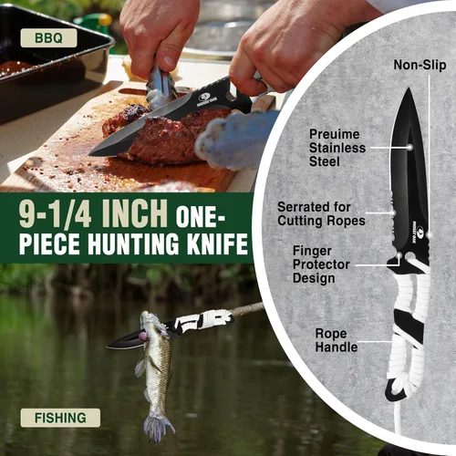 Vista 6 de Juego de hacha y machete Mossy Oak con funda, hacha de una pieza y cuchillos de caza con mango de paracord, linterna zoomable, muchas otras