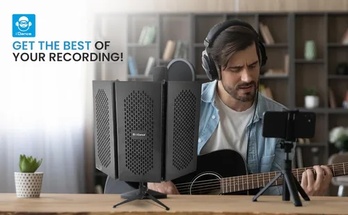 Vista 9 de iDance Escudo de aislamiento de micrófono absorbente plegable, 3 paneles aisladores de micrófono, Escudo de aislamiento vocal de micrófono