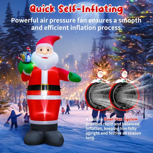 Vista 5 de Papá Noel Inflable de Navidad de 14 Pies para Exteriores, Decoraciones Inflables para Patio, Gigante de Pie Impermeable Sonriente con Bolsas