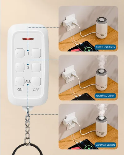 Vista 2 de DEWENWILS - Toma de corriente con control remoto inalámbrico para decoración navideña, 125 V, 15 A, 1875 W, con salida USB-A+C y CA, rango