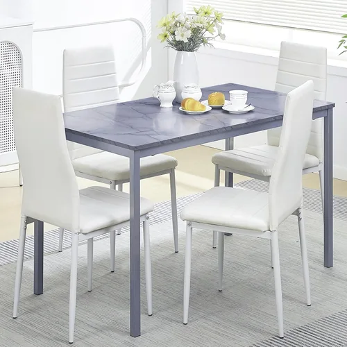 Vista 20 de Juego de comedor de 5 piezas para 4 mesas de comedor de mármol con sillas, mesa de cocina rectangular y sillas para cocina del hogar, comedor