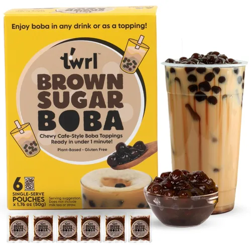 Vista 11 de Twrl - Cobertura de té Boba de burbujas de azúcar morena, perlas de Boba taiwanesas, cobertura de tapioca estilo café, instantáneo, perfecto para té