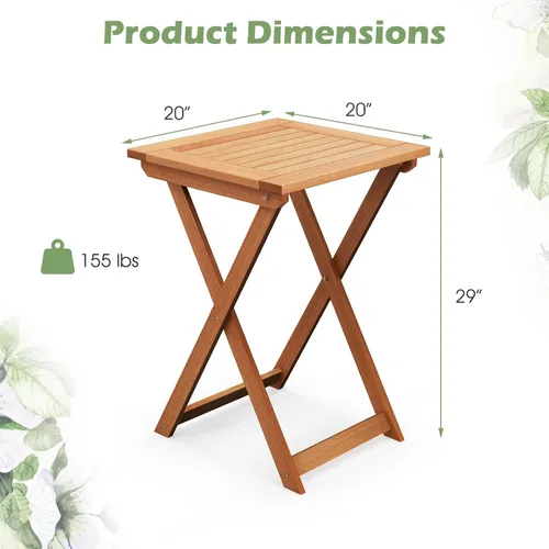 Vista 3 de Tangkula Mesa plegable de patio de 20 pulgadas, mesa de bistró de madera dura al aire libre con mesa de listones, mesa plegable de madera cuadrada
