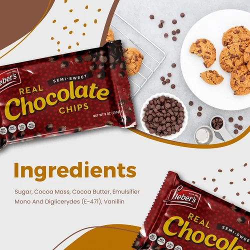 Vista 3 de Lieber's - Chips de chocolate real semitulce vegano, 9 onzas, sin gluten, sin lácteos, Kosher Parve, chips de chocolate bajos en calorías
