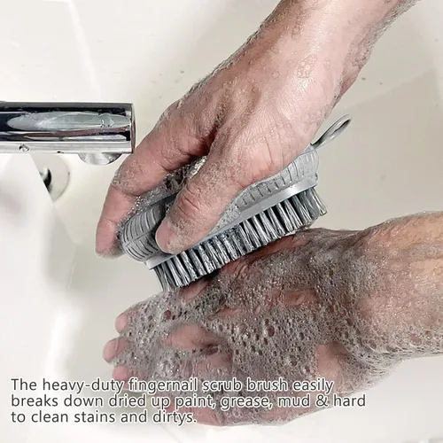 Vista 3 de 2 cepillos de uñas resistentes para limpiar las uñas, cepillo de uñas azul y gris, cepillo duradero con cerdas rígidas para uñas, cepillo de mano