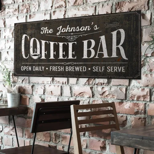 Letrero de barra de café personalizado, decoración de pared rústica