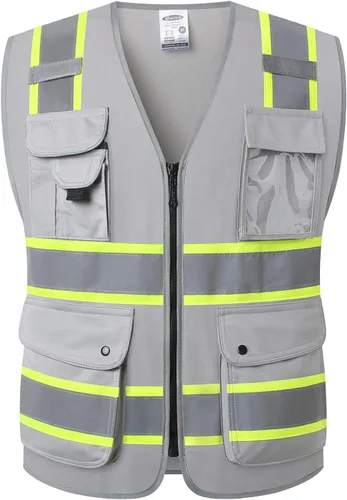 Vista 43 de JKSafety Chaleco de seguridad frontal con cremallera de alta visibilidad Clase 2 de 9 bolsillos con tiras reflectantes, cumple con las normas
