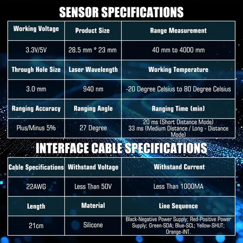 Vista 5 de CQRobot Sensor de rango de larga distancia VL53L1X (ToF), compatible con placa Raspberry Pi/Arduino/STM32, interfaz I2C. para robot móvil, UAV, modo