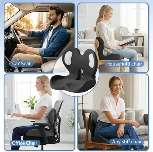 Vista 8 de Cojín de asiento de espuma viscoelástica con almohada de apoyo lumbar, cojín para silla de oficina, cojín ergonómico para asiento de automóvil