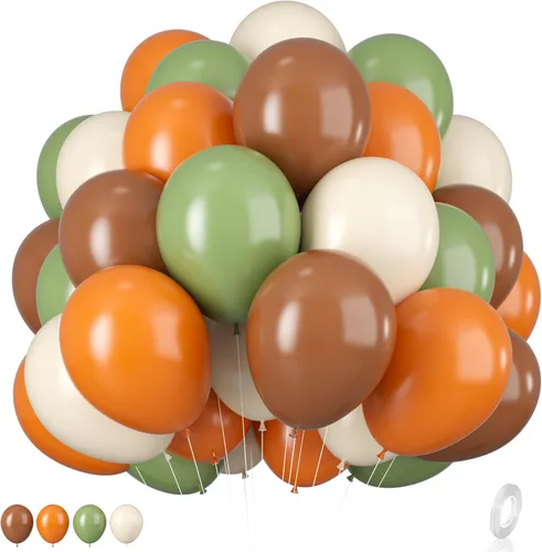Vista 16 de Globos verdes y marrones, 50 piezas de 12 pulgadas, globos de camuflaje verde caqui negro marrón, globo de confeti verde esmeralda oscuro