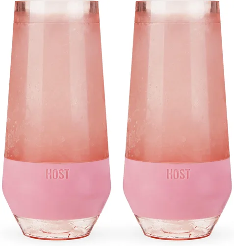 HOST - Juego de 2 vasos de vino sin tallo de pared doble para congelar champán con gel de enfriamiento activo y agarre de silicona aislado, vasos