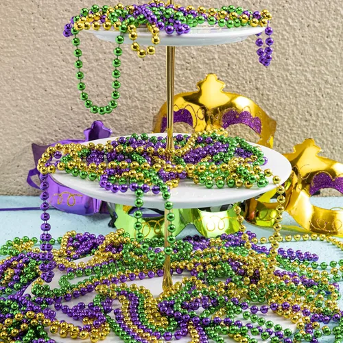 Vista 6 de JOYIN 12 PCS Mardi Gras Metallic Beads Necklaces, Mardi Gras Accessories Throws Beads Bulk for Party Favor