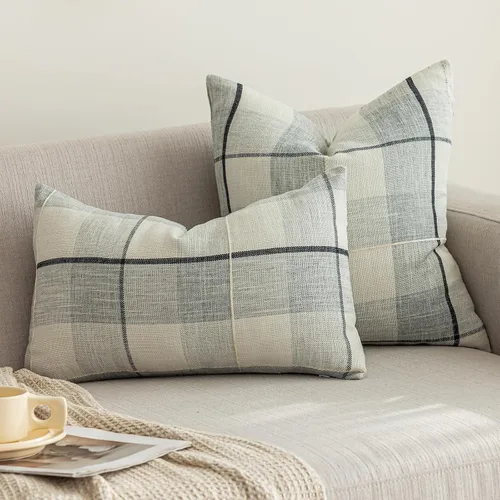 Vista 2 de vctops Funda de Almohada Decorativa de Algodón y Lino con Celosía Rústica Funda de Cojín Lumbar con Bordado Funda de Almohada para Sofá Dormitorio