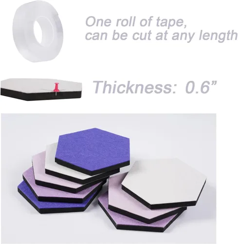 Vista 5 de LAJAR 8 piezas de azulejos de tablero de anuncios de fieltro hexagonal, azulejos de pared de tablero de pines autoadhesivos de fieltro para fotos