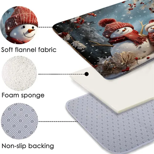 Vista 4 de Merry Christmas 2 Pcs Bathroom Sets Winter Snowman Xmas Red Berry Pine Tree Forest Happy New Year Shower Curtain and Bath Mat Set