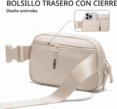 Vista 6 de Riñonera para mujer, con cremallera bidireccional, riñonera de moda para todas partes con correa ajustable, regalos para adolescentes, niñas Beige
