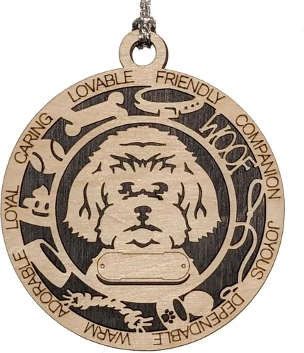 Vista 104 de Adorno de Navidad personalizado para perro Cavalier King Charles Spaniel, redondo de 3 pulgadas, madera cortada con láser de 2 capas, nombre y texto