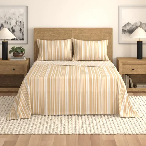 Great Bay Home - Juego de sábanas de tamaño King de microfibra - 4 piezas con rayas color gris pardo - Ropa de cama de microfibra ultra suave y lisa