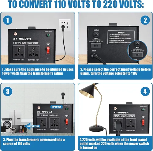 Vista 5 de Transformador de voltaje de 1000 W - Paso arriba y abajo - Protección de disyuntor de circuito Transformador de potencia universal de salida dual