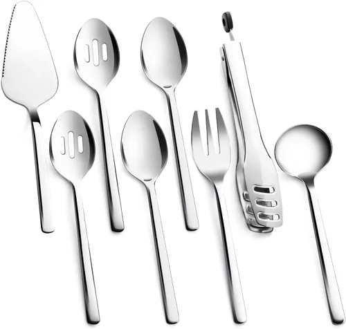Vista 13 de KINGSTONE Juego de utensilios de servir para anfitriona grande, 18/10 de acero inoxidable resistente cucharas de servir de 10 pulgadas, cucharas