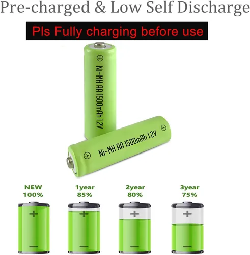 Vista 2 de Paquete de 12 pilas recargables AA de 1500 mAh de larga duración, precargadas de alta capacidad precargadas de 1.2 V Ni-MH doble A