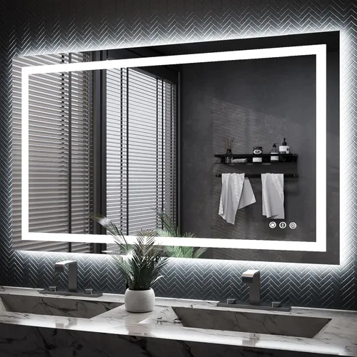 Vista 15 de ISKM Espejo LED de 20 x 28 pulgadas para baño, espejo de tocador iluminado para pared con luces frontales + espejo de baño LED retroiluminado