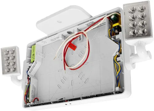Vista 3 de LFI Lights Thin COMBO UL 924 Listed, LED verde, señal de salida con luces de emergencia, blanco, 120-277 VCA cableada con batería de respaldo, doble