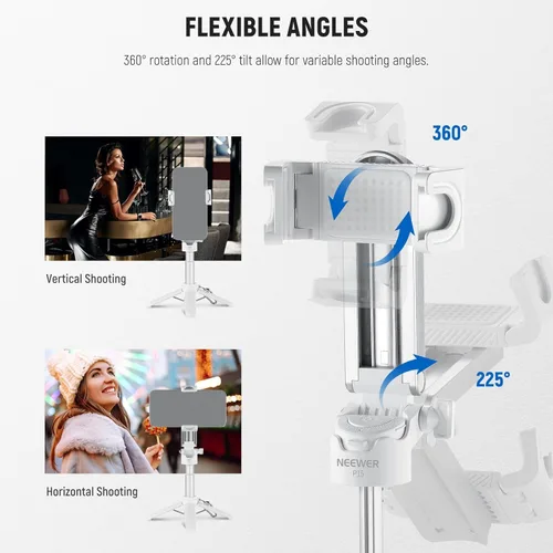 Vista 4 de NEEWER Palo selfie con obturador remoto Bluetooth desmontable, trípode de viaje plegable ligero para iPhone para vlogs de YouTube/TikTok