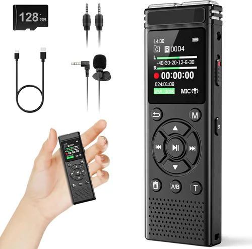 Grabadora de voz digital de 136 GB con reproducción, dispositivo de grabación de audio de 9000 horas, grabadora activada por voz con reducción de