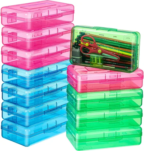 Vista 8 de Fainne Paquete de 24 cajas de lápices para la escuela, estuche de plástico transparente grande, caja de lápices de plástico grande apilable a granel